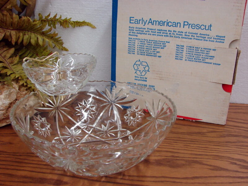 Vintage Anchor Hocking Early American Star of David Chip Dip New in Box, Moose-R-Us.Com Log Cabin Decor