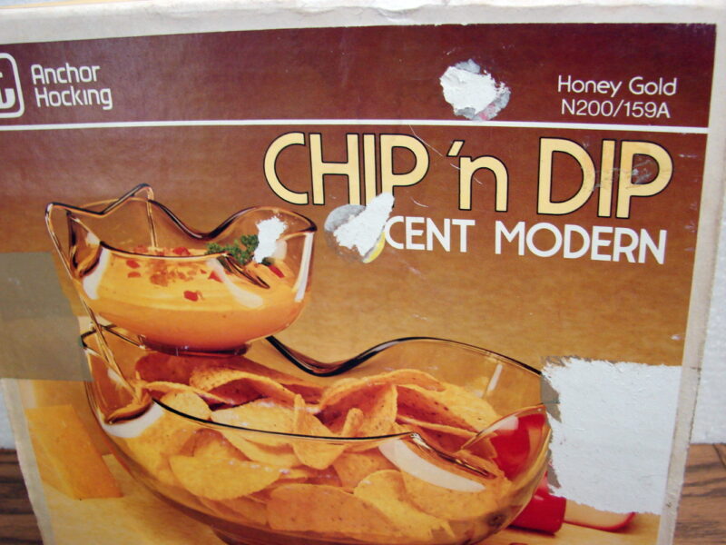 Vintage Anchor Hocking Accent Modern Honey Gold Chip Dip New in Box, Moose-R-Us.Com Log Cabin Decor