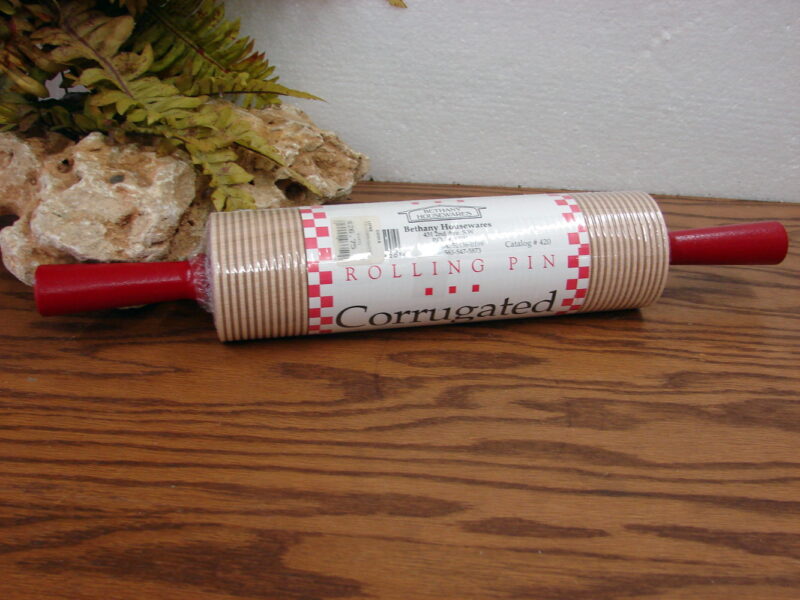 Brand New Bethany Housewares Hard Maple Corrugated 10&#8243; Rolling Pin Red Wood Handles, Moose-R-Us.Com Log Cabin Decor