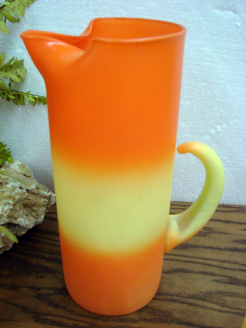 Vintage MCM Blendo West VA Bermuda Twist Candy Corn Pitcher Glass Set, Moose-R-Us.Com Log Cabin Decor