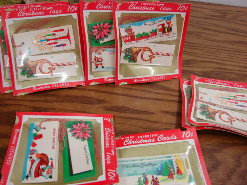 Vintage NOS Dennison Tie On Christmas Gift Tag Lot Ephemera 500+ Pcs, Moose-R-Us.Com Log Cabin Decor