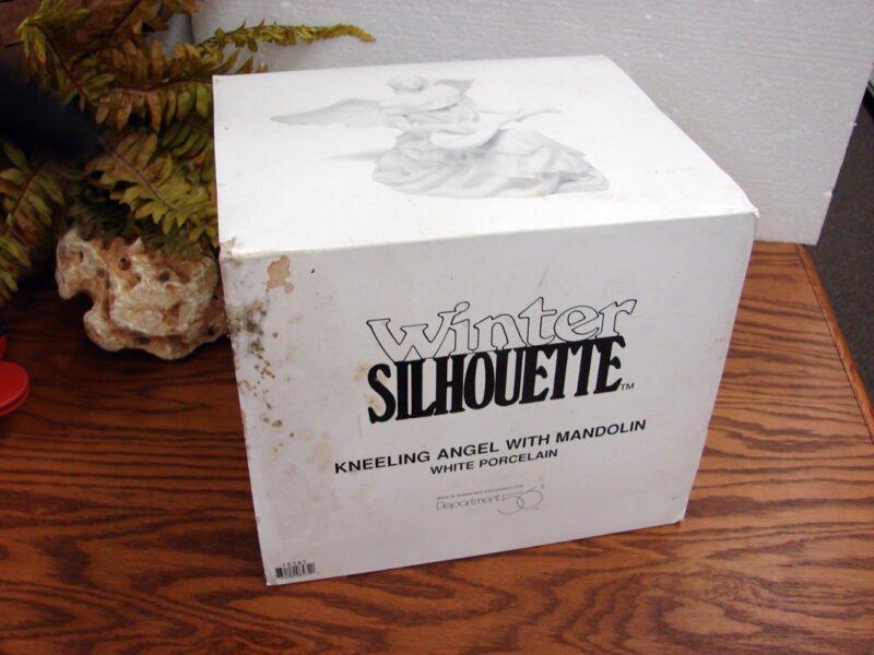 Retired Dept 56 Winter Silhouette Large Angel w/ Mandolin White Porcelain Box, Moose-R-Us.Com Log Cabin Decor