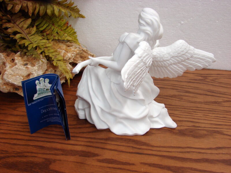 Retired Dept 56 Winter Silhouette Large Angel w/ Mandolin White Porcelain Box, Moose-R-Us.Com Log Cabin Decor