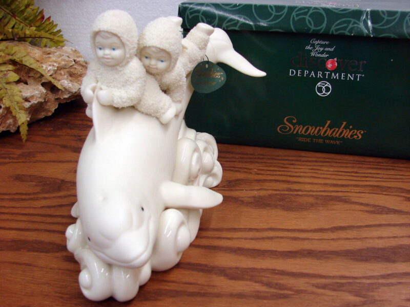 Vintage Retired Dept 56 Snowbabies NIB Polar Bear Dolphin March Birthstone, Moose-R-Us.Com Log Cabin Decor