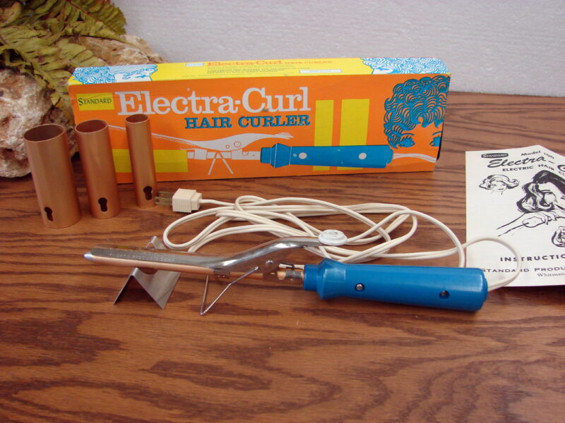 Vintage 1970&#8217;s Electric Standard Electra-curl Hair Curler Curling Iron NIB, Moose-R-Us.Com Log Cabin Decor