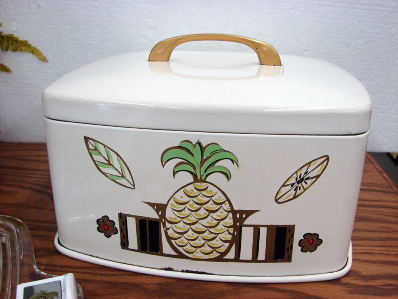 Vintage MCM Metal Pineapple Square Cake Cover with Glass Click Lock Base, Moose-R-Us.Com Log Cabin Decor