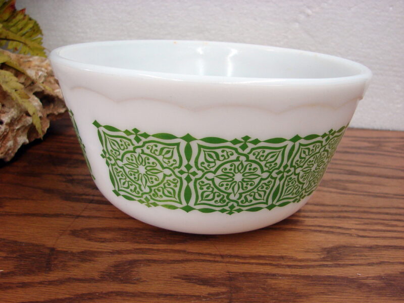 Vintage MCM Hazel Atlas Scalloped Green Lattice Mixing Serving Bowl, Moose-R-Us.Com Log Cabin Decor