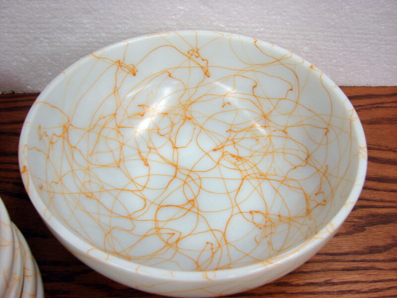 Vintage Hazel Atlas Spaghetti Drizzle Butterscotch Serving Bowl Individual Bowls, Moose-R-Us.Com Log Cabin Decor