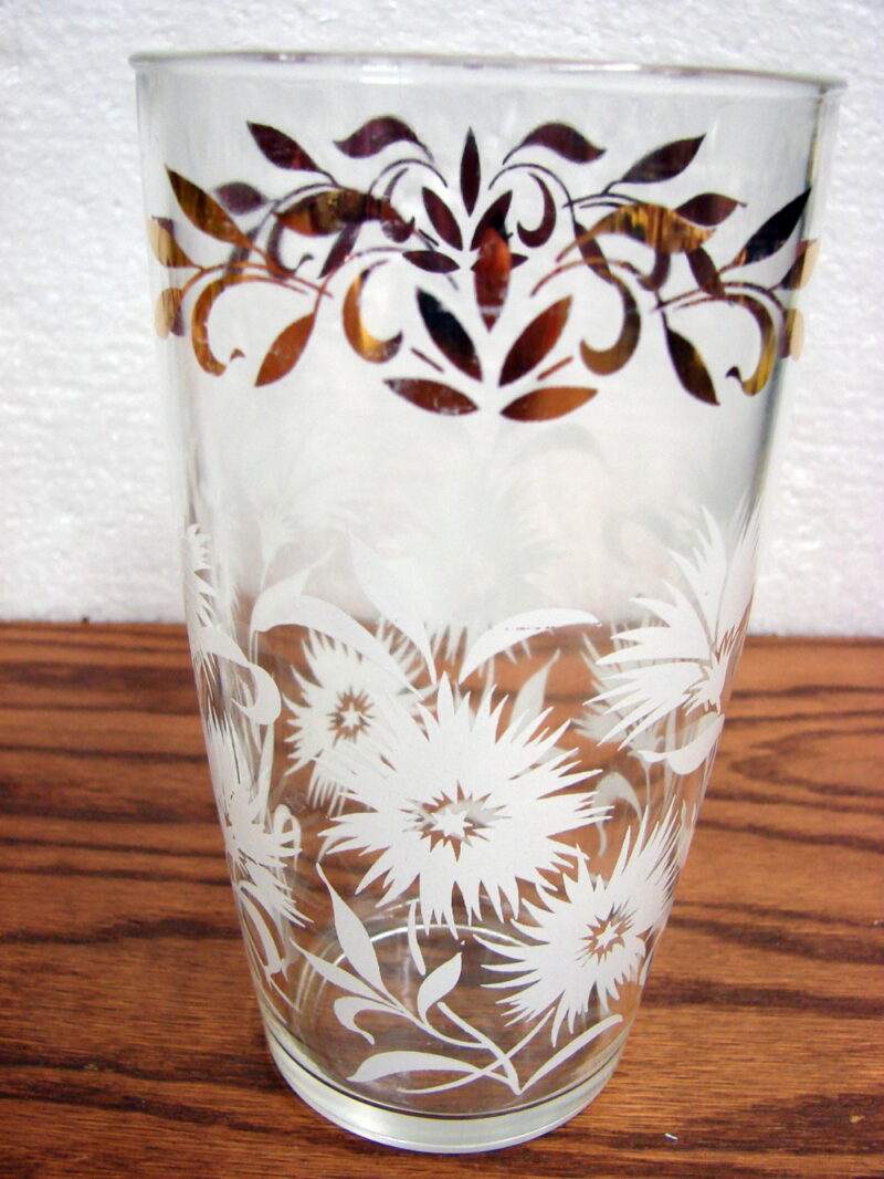 Vintage MCM Hazel Atlas 24 Oz White Aster Gold Trim Glass, Moose-R-Us.Com Log Cabin Decor