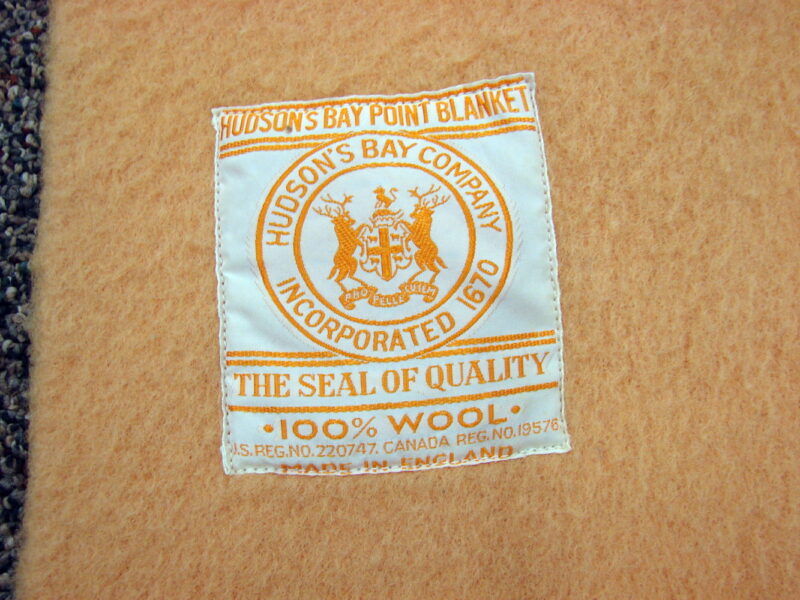 Vintage Hudson Bay Gold Harvest Wheat Stripe 4 point Wool Blanket 85 x 73, Moose-R-Us.Com Log Cabin Decor