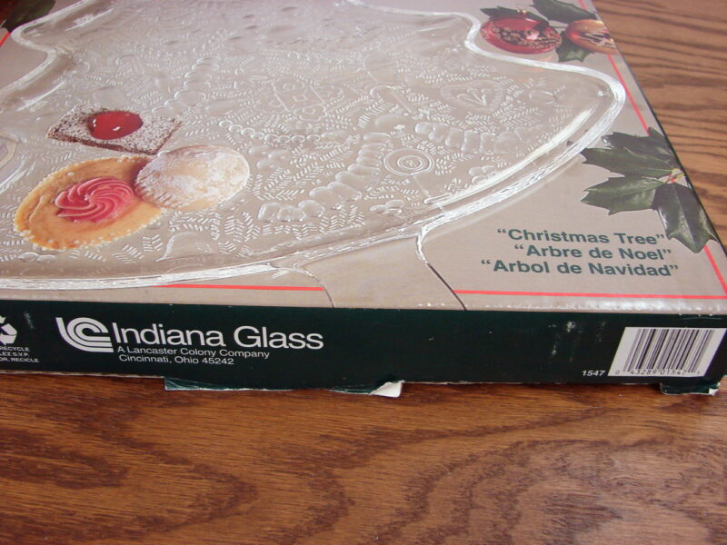 Vintage Indiana Glass Clear Pressed Christmas Tree Serving Tray #1547 New in Box, Moose-R-Us.Com Log Cabin Decor