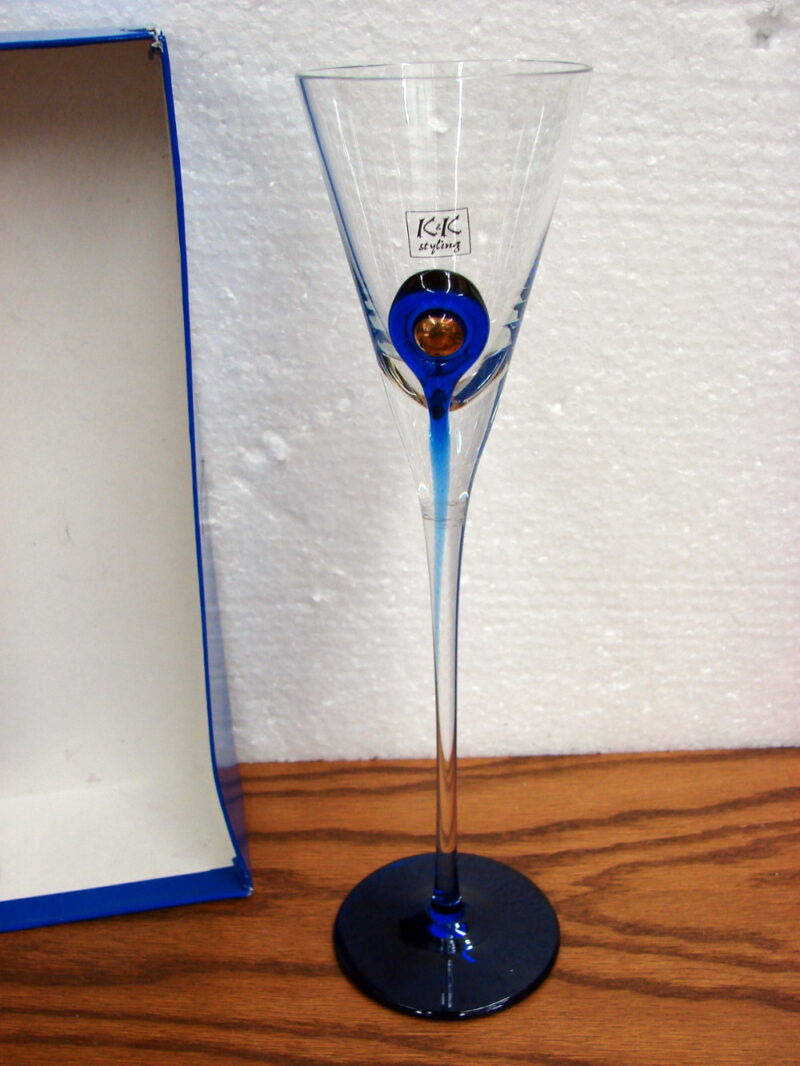 K&#038;K Styling Tiffany &#038; Co. Champaign Flute Cobalt Blue Copper Dot Pair, Moose-R-Us.Com Log Cabin Decor