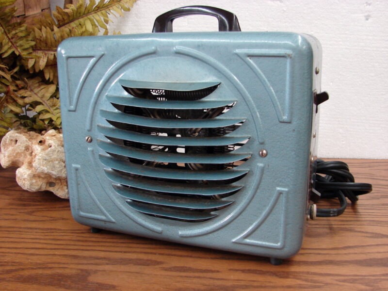 Vintage MCM Electric Portable Metal La Salle Heater w/ Fan Hammered Turquoise, Moose-R-Us.Com Log Cabin Decor