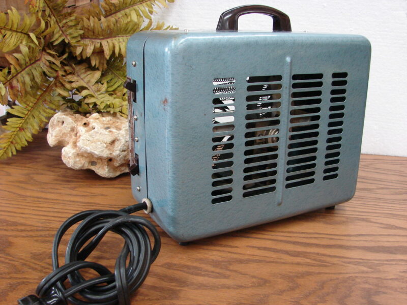 Vintage MCM Electric Portable Metal La Salle Heater w/ Fan Hammered Turquoise, Moose-R-Us.Com Log Cabin Decor