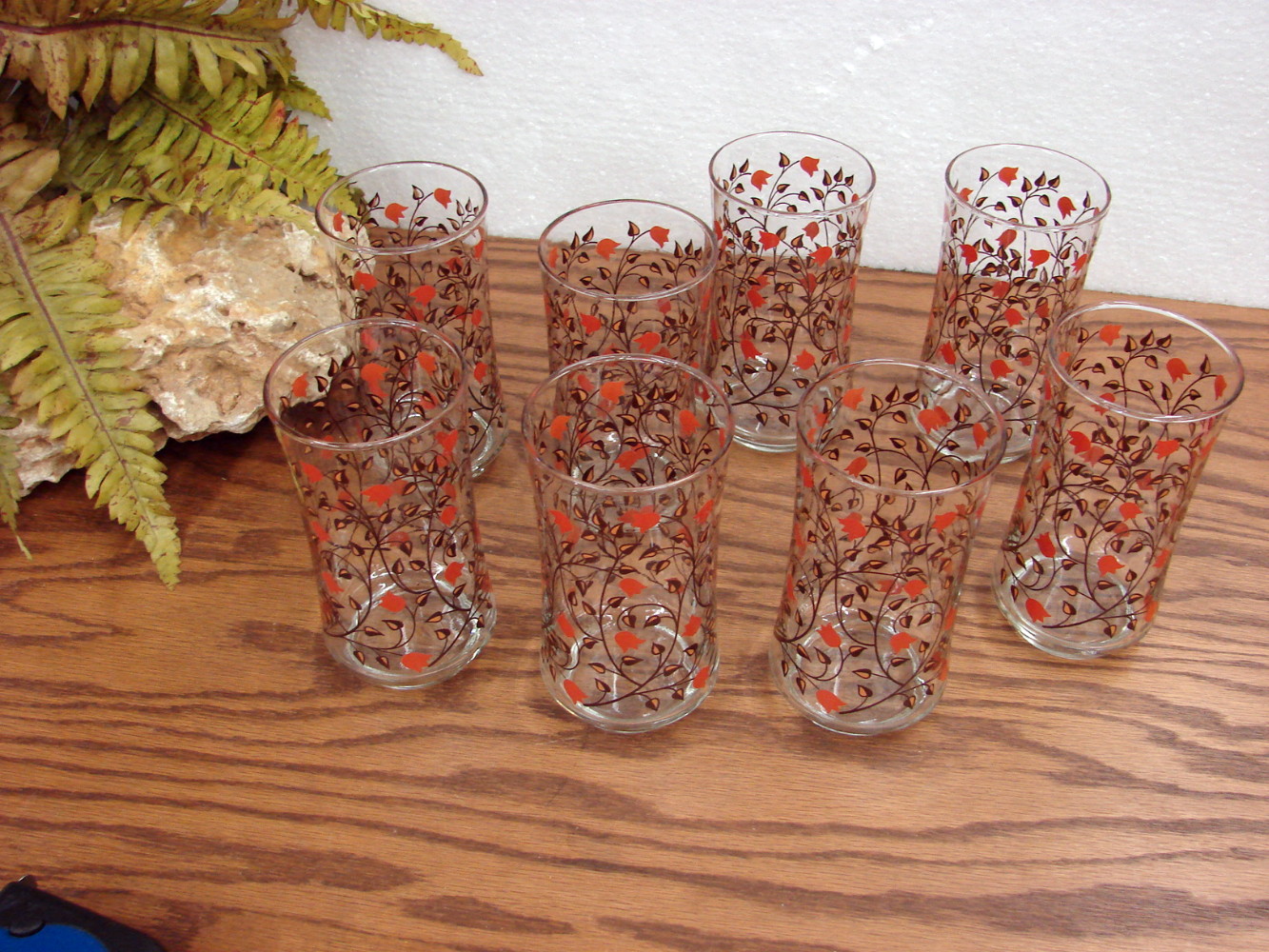 Vintage MCM Set/8 Tumblers Libby Orange Tulip Branch Drinking Glasses -   Log Cabin Decor