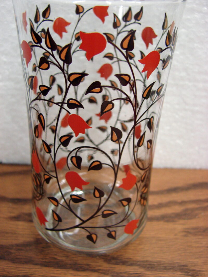 Vintage MCM Set/8 Tumblers Libbey Orange Tulip Branch Drinking Glasses, Moose-R-Us.Com Log Cabin Decor