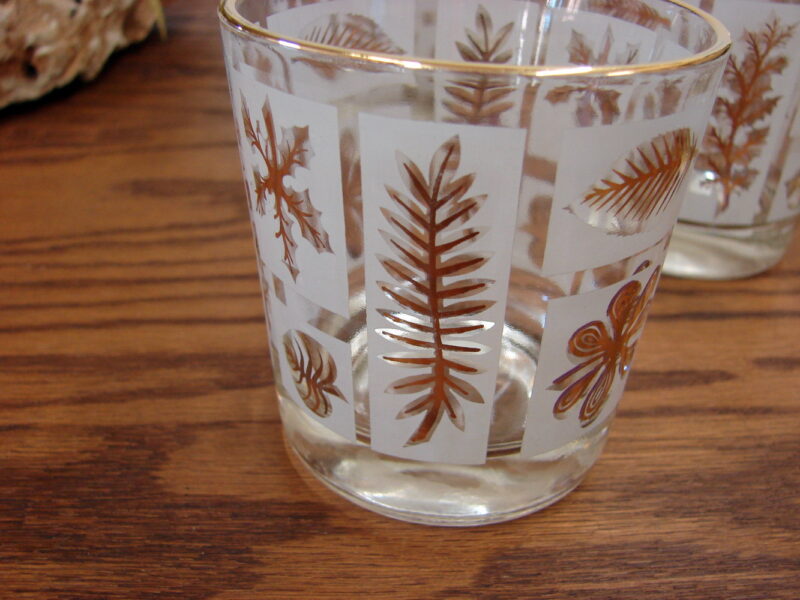 Vintage MCM Set/6 Gold Leaf On the Rocks Glasses Tumblers, Moose-R-Us.Com Log Cabin Decor