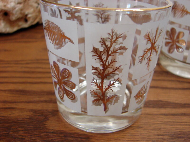 Vintage MCM Set/6 Gold Leaf On the Rocks Glasses Tumblers, Moose-R-Us.Com Log Cabin Decor