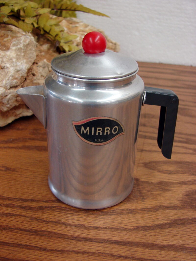 Vintage Aluminum Mirro Toy Childs Size Camp Coffee Pot, Moose-R-Us.Com Log Cabin Decor
