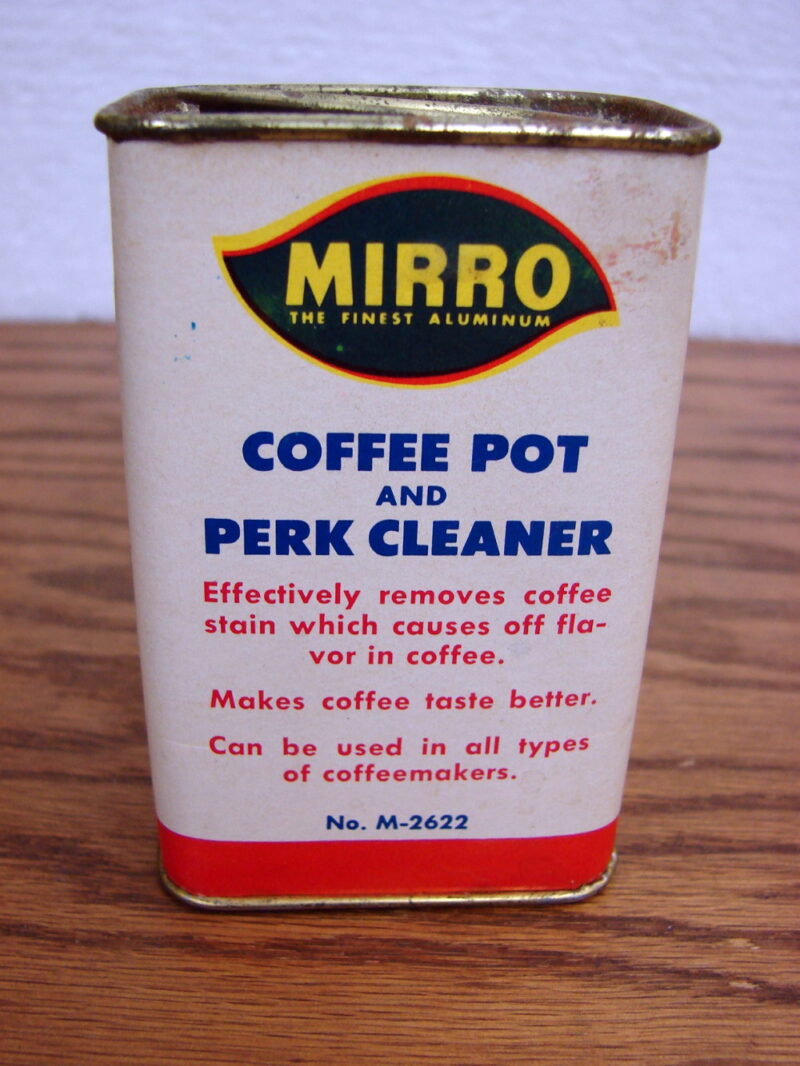 Vintage Mirro Coffee Pot Percolator Cleaner Powder Tin Aluminum Cleaning, Moose-R-Us.Com Log Cabin Decor