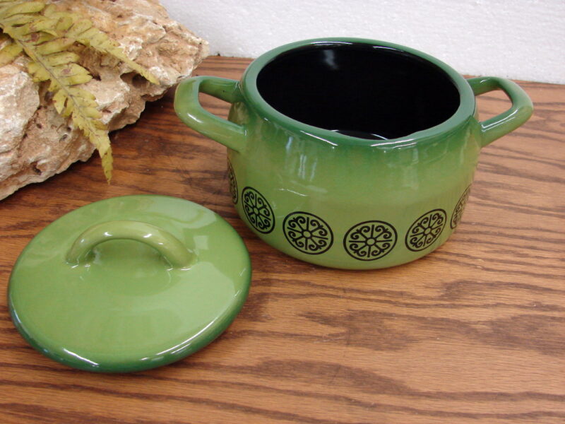 Vintage MCM Fondue Mod Enamel Saucier Avocado Green Pattern Heavy Duty, Moose-R-Us.Com Log Cabin Decor