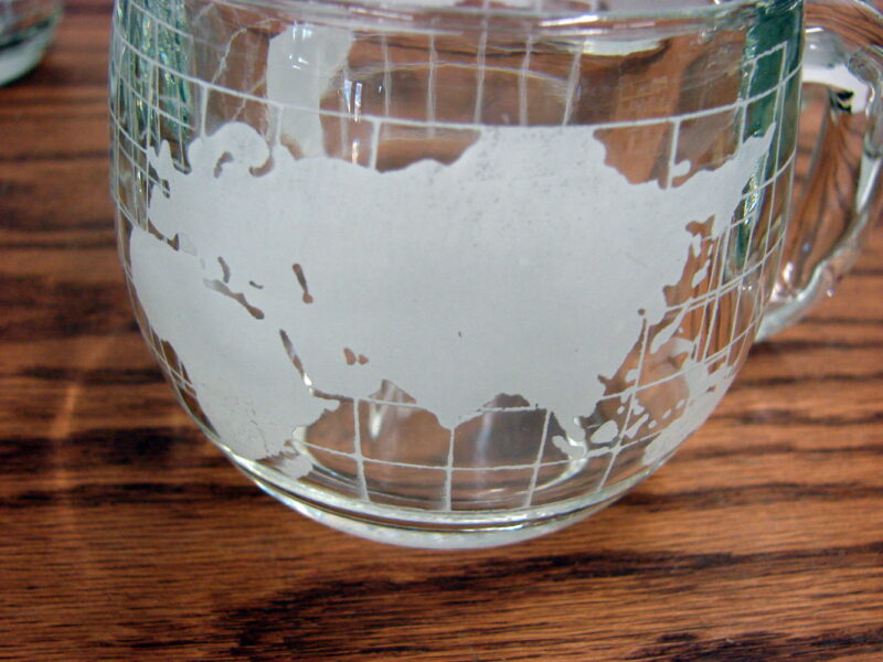 Nestle Nescafe Mug World Map Globe Coffee Cup Etched Glass Set/12, Moose-R-Us.Com Log Cabin Decor