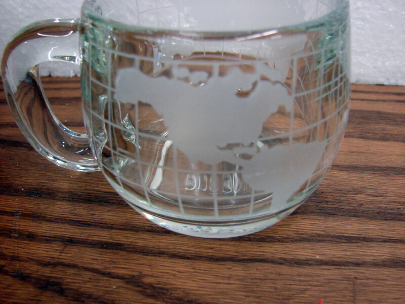 Nestle Nescafe Mug World Map Globe Coffee Cup Etched Glass Set/12, Moose-R-Us.Com Log Cabin Decor