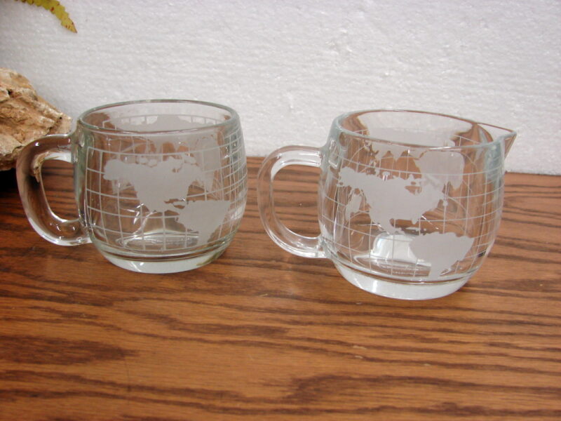 Nestle Nescafe Mug World Map Globe Coffee Cup Etched Glass Set/12, Moose-R-Us.Com Log Cabin Decor