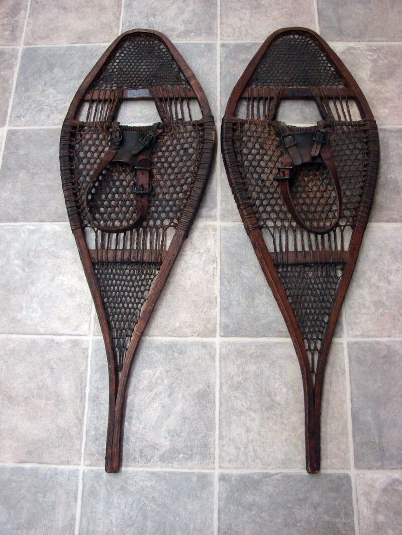 Fine Weave Antique Snow Shoe Northland Modified Maine Huron Snowshoes Patina, Moose-R-Us.Com Log Cabin Decor