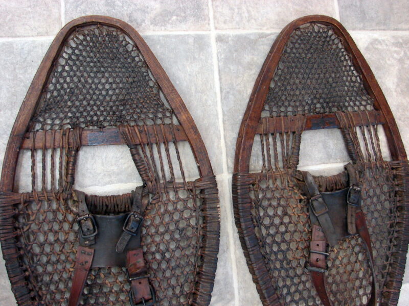 Fine Weave Antique Snow Shoe Northland Modified Maine Huron Snowshoes Patina, Moose-R-Us.Com Log Cabin Decor