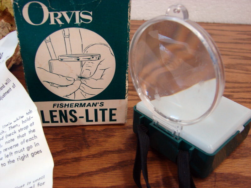 Vintage Orvis Fisherman&#8217;s Lens-Light Neck Strap Magnifying Lamp Night Fishing w/ Box, Moose-R-Us.Com Log Cabin Decor