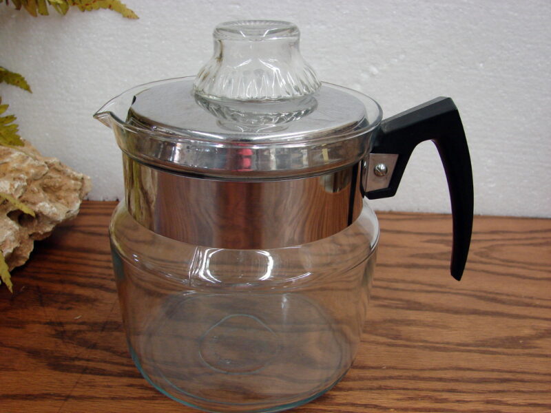 Vintage PYREX 6 or 9 Cup Coffee Server Flameware Chrome Glass MCM, Moose-R-Us.Com Log Cabin Decor