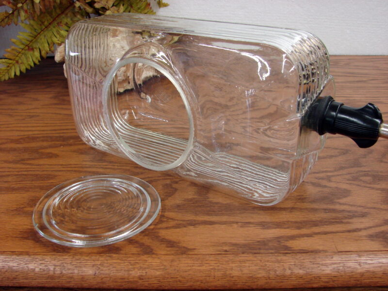 Vintage McKee Glass Refrigerator Jar Dispenser Spigot Horizontal w/ Lid, Moose-R-Us.Com Log Cabin Decor