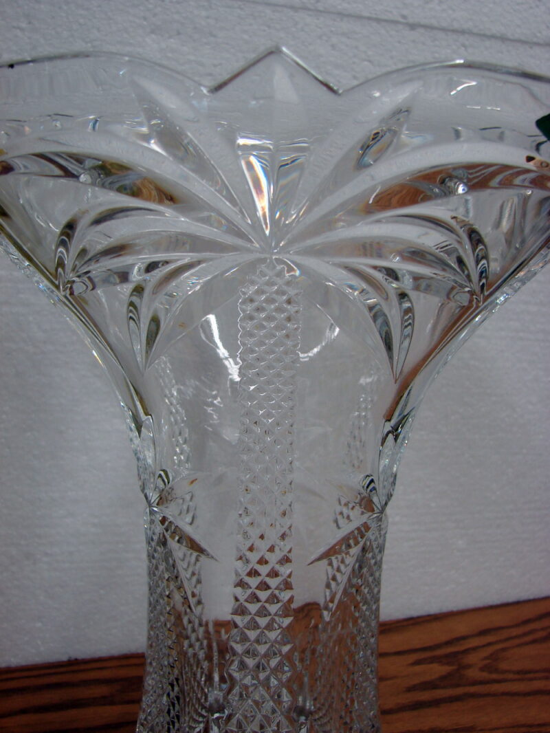 Vintage Slovakia Shannon Lead Crystal Peony Flower Vase Palm Tree 12 x 10&#8243;, Moose-R-Us.Com Log Cabin Decor