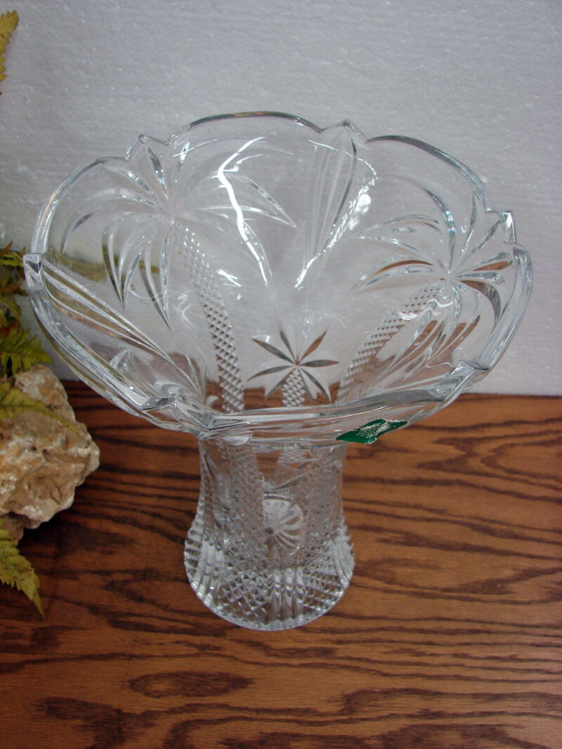 Vintage Slovakia Shannon Lead Crystal Peony Flower Vase Palm Tree 12 x 10&#8243;, Moose-R-Us.Com Log Cabin Decor