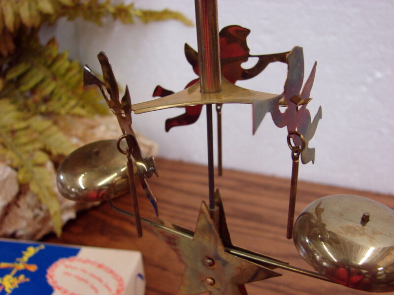 Vintage Brass Anglaspel Swedish Angel Chime New in Box Candle Heat Activated Chimes, Moose-R-Us.Com Log Cabin Decor