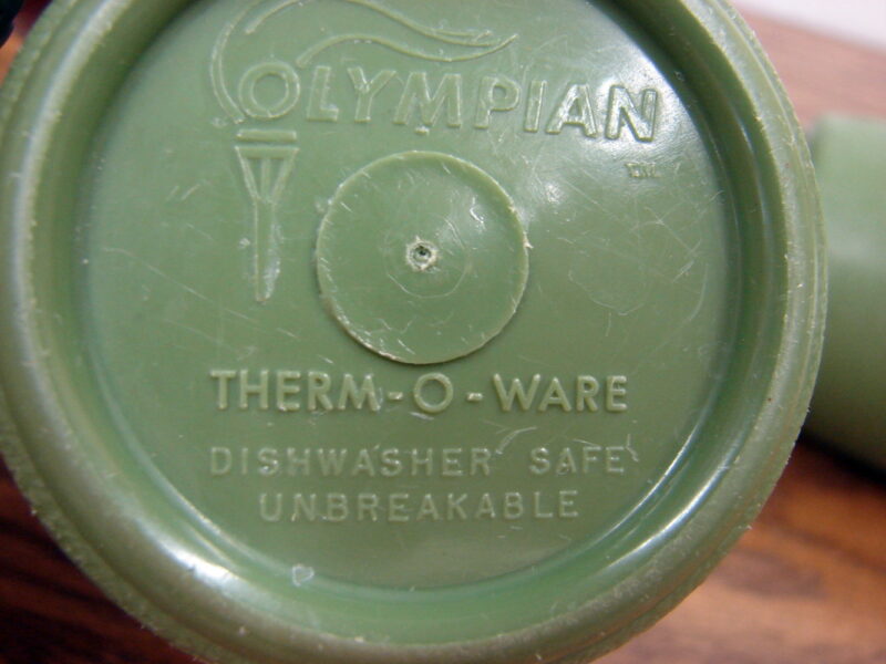 Vintage Retro Olympian Therm-O-Ware Unbreakable Avocado Green Juice Glasses, Moose-R-Us.Com Log Cabin Decor