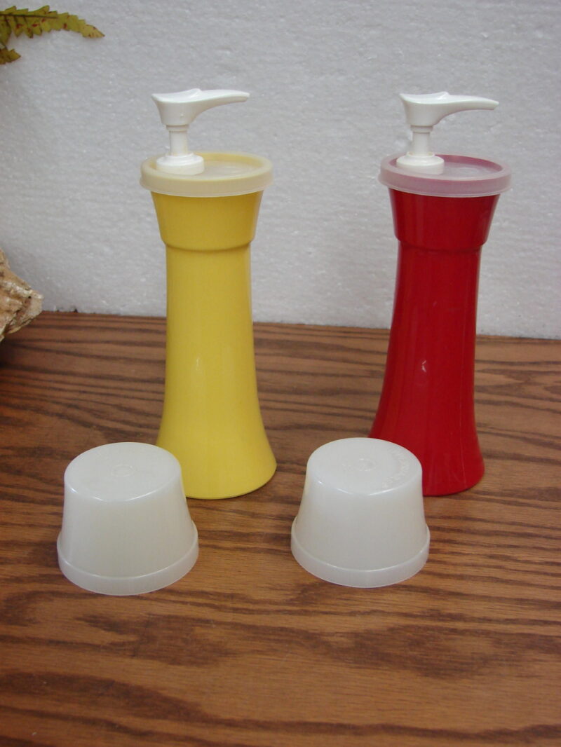 Vintage Tupperware NOS #718 Mustard Ketchup Picnic Set Lids Pumps, Moose-R-Us.Com Log Cabin Decor