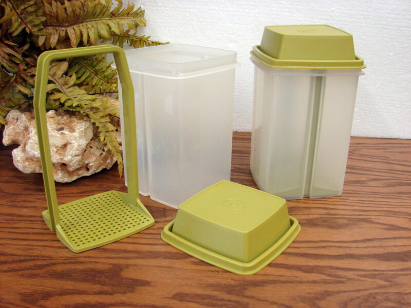 Vintage Tupperware 1970&#8217;s Avocado Green 3 Pc Pickle Keeper Container, Moose-R-Us.Com Log Cabin Decor