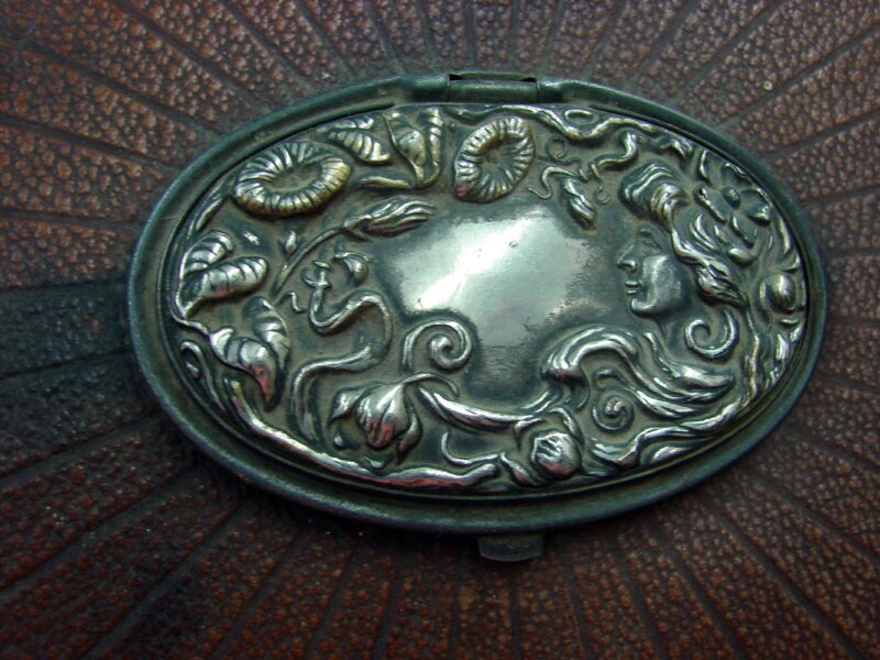 Antique Victoria 1890&#8217;s Man&#8217;s Collar Box Brass Silver Accents Dated, Moose-R-Us.Com Log Cabin Decor