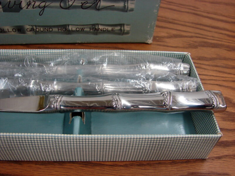 Vintage 3 Pc Meat Carving Set Stainless Steel Bamboo w/ Box New, Moose-R-Us.Com Log Cabin Decor