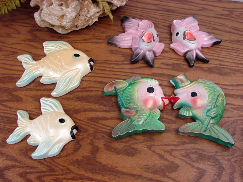 Vintage Miller Studio Chalk Wall Fish MCM Bathroom Decor 6 Fish, Moose-R-Us.Com Log Cabin Decor