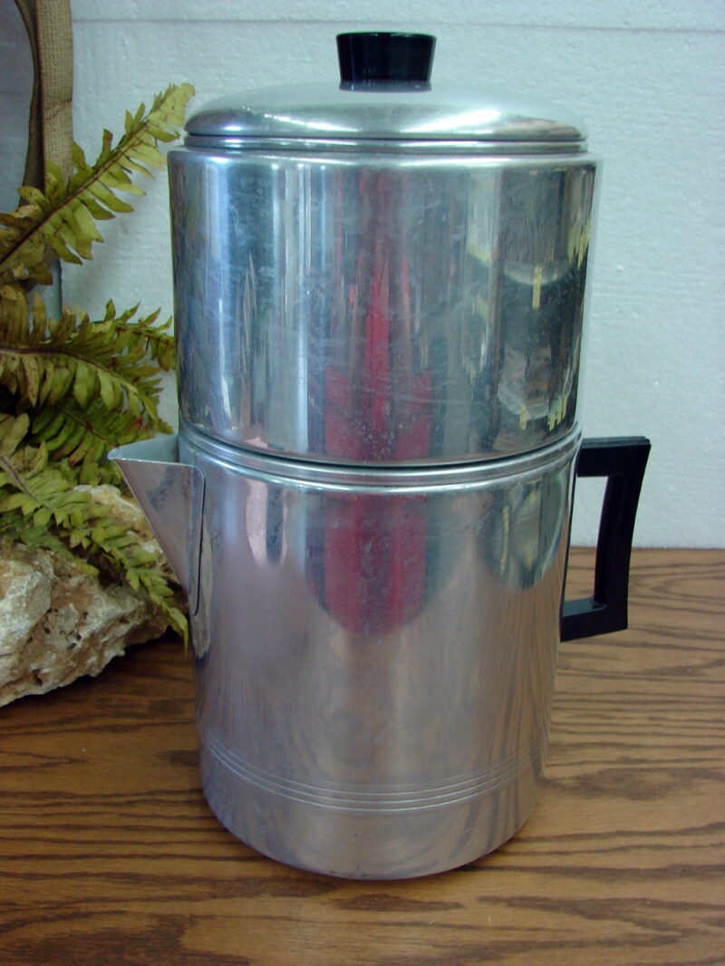 Vintage MCM Enterprise Aluminum Drip-O-Lator 18 Cup Camp Fire, Moose-R-Us.Com Log Cabin Decor