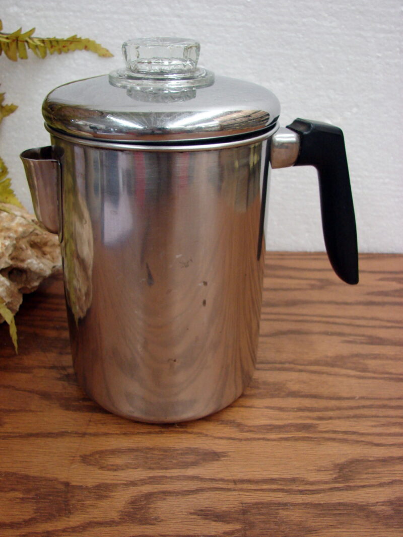 Vintage MCM Ekco Flint Stainless Steel 8 Cup Coffee Percolator Camp Stove, Moose-R-Us.Com Log Cabin Decor