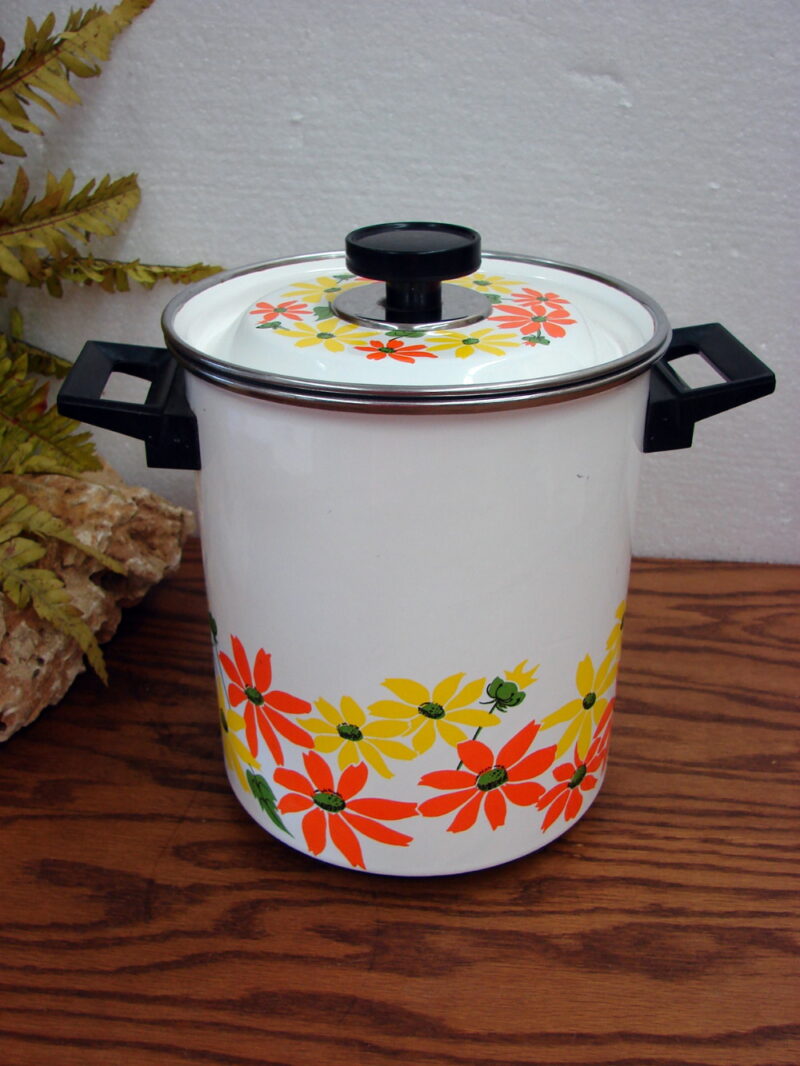 Vintage MCM Italy Ekco Porcelain Enamel Flower Power 5 Quart Steam Cooking Pot Insert, Moose-R-Us.Com Log Cabin Decor