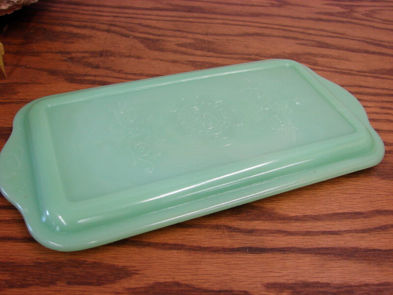 Vintage Fire-King Jadeite Philbe Glass Rectangle Refrigerator Loaf Replacement Lid, Moose-R-Us.Com Log Cabin Decor