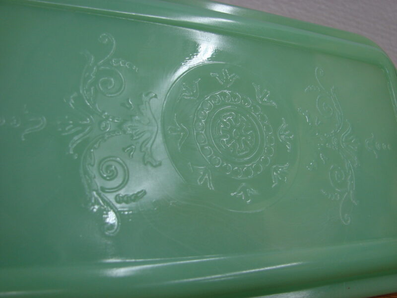 Vintage Fire-King Jadeite Philbe Glass Rectangle Refrigerator Loaf Replacement Lid, Moose-R-Us.Com Log Cabin Decor