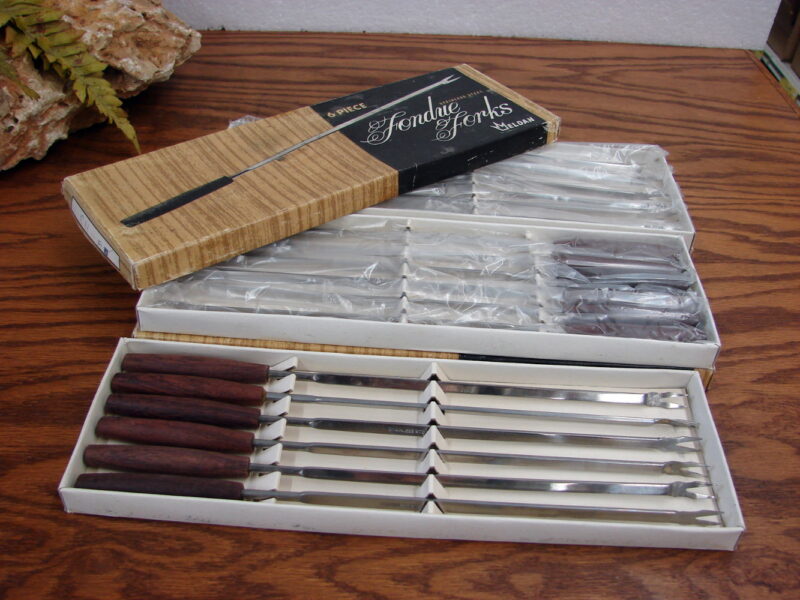 Vintage Eldan Teak Wood Handle Fondue Fork Set/18 New in Box, Moose-R-Us.Com Log Cabin Decor