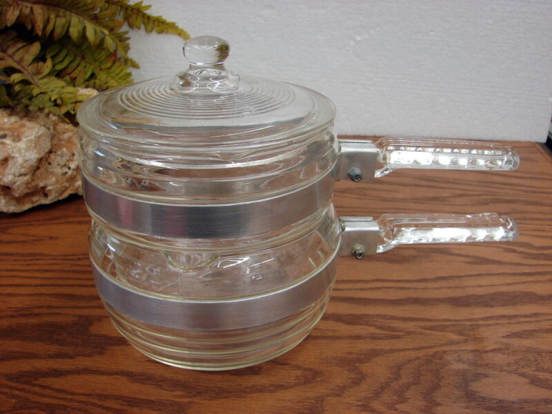 Antique 1940&#8217;s Glasbake McKee Range-Tec Double Boiler Complete, Moose-R-Us.Com Log Cabin Decor