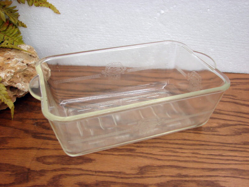 Antique 1920&#8217;s Glasbake Oversized Meatloaf Glass Loaf Pan Embossed, Moose-R-Us.Com Log Cabin Decor